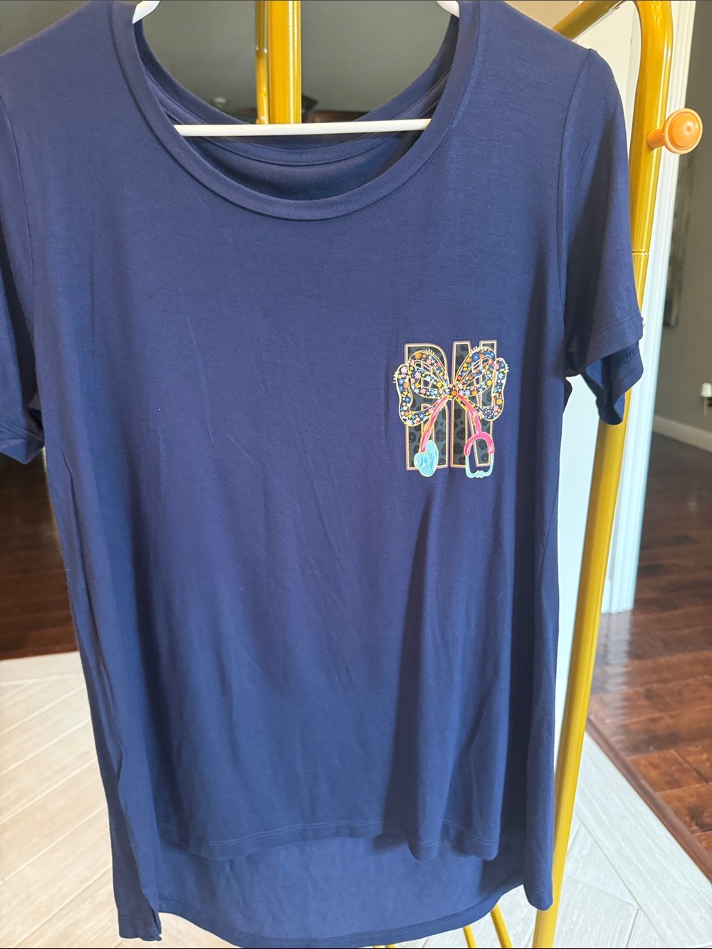 Navy RN Short-Sleeve Tee with Decorative Bow Graphic
